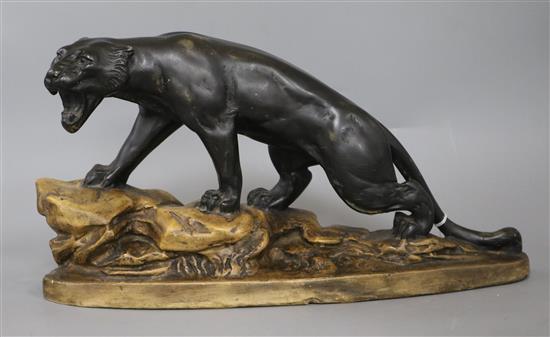 A French bronzed plaster model of a tiger, indistinctly signed height 23cm